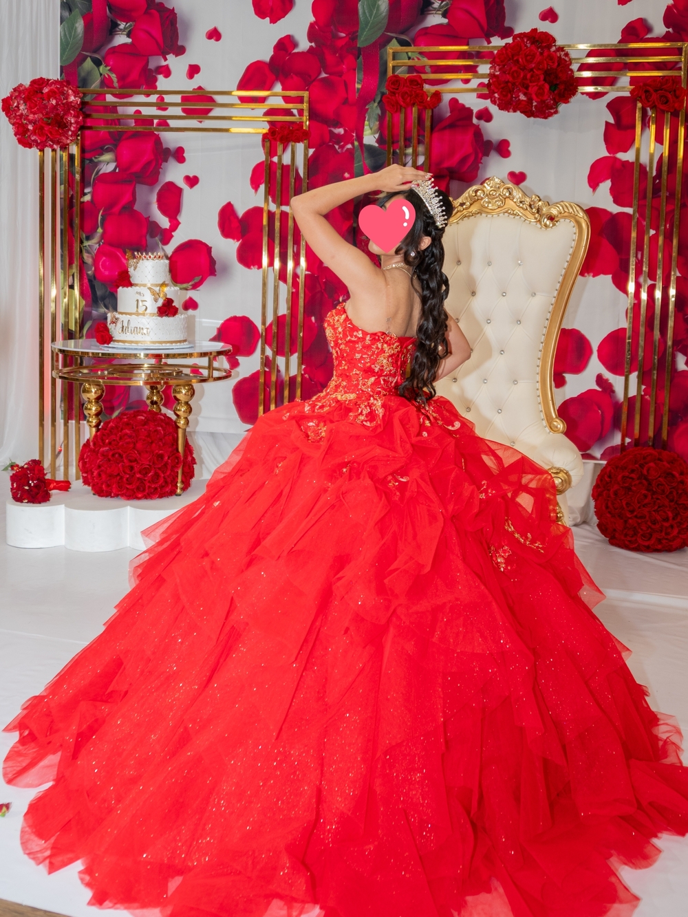 Quince Red Ball Gown with Embellished Bodice